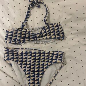 Janie and Jack Blue and Cream Patterned Bikini